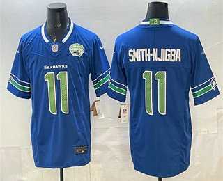 Mens Seattle Seahawks #11 Jaxon Smith-Njigba Royal FUSE 2025 NFC West Champions Patch Limited Stitched Jersey->->