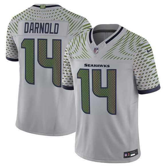 Mens Seattle Seahawks #14 Sam Darnold Gray 2025 F.U.S.E. Rivalries Vapor Untouchable Limited Stitched Jersey->->