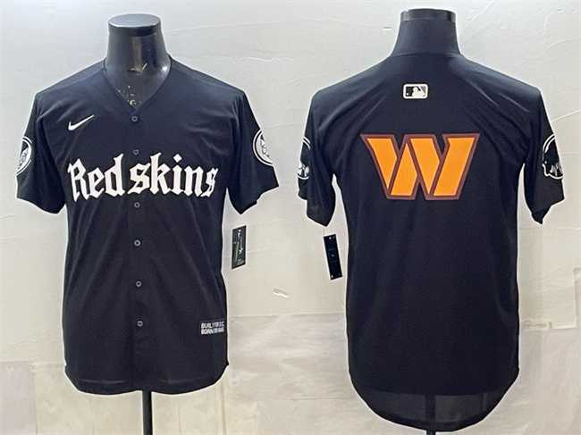 Mens Washington Commanders Team Big Logo Black Gothic Capitol Shadows Edition Limited Stitched Baseball Jersey Mens Washington Commanders Team Big Logo Black Gothic Capitol Shadows Edition Limited Stitched Baseball Jersey