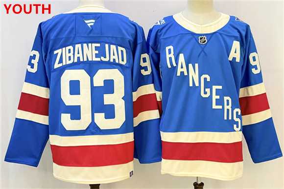 Youth new york rangers #93 mika zibanejad blue with a patch stitched hockey jersey Youth new york rangers #93 mika zibanejad blue with a patch stitched hockey jersey