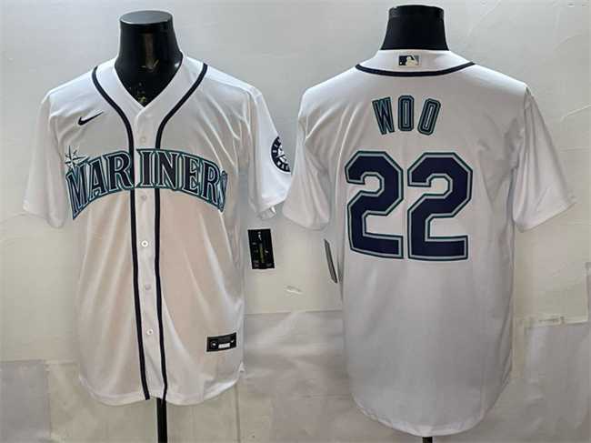 Mens Seattle Mariners #22 Bryan Woo White Cool Base Stitched Jersey Mens Seattle Mariners #22 Bryan Woo White Cool Base Stitched Jersey