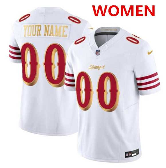 Womens San Francisco 49ers ACTIVE PLAYER Custom White Gold 2025 F.U.S.E. Rivalries Vapor Limited Stitched Jersey