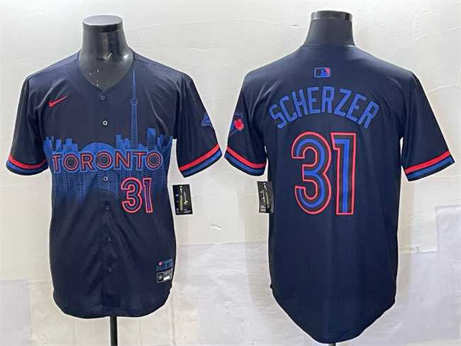 Mens Toronto Blue Jays #31 Max Scherzer Navy 2024 City Connect Limited Stitched Jersey