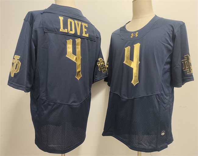 Mens Notre Dame Fighting Irish #4 Jeremiyah Love Navy With Name Limited Stitched Jersey