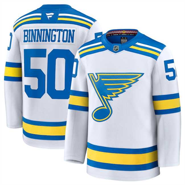 Mens St. Louis Blues #50 Jordan Binnington White 2024-25 Away Stitched Hockey Jersey Dzhi